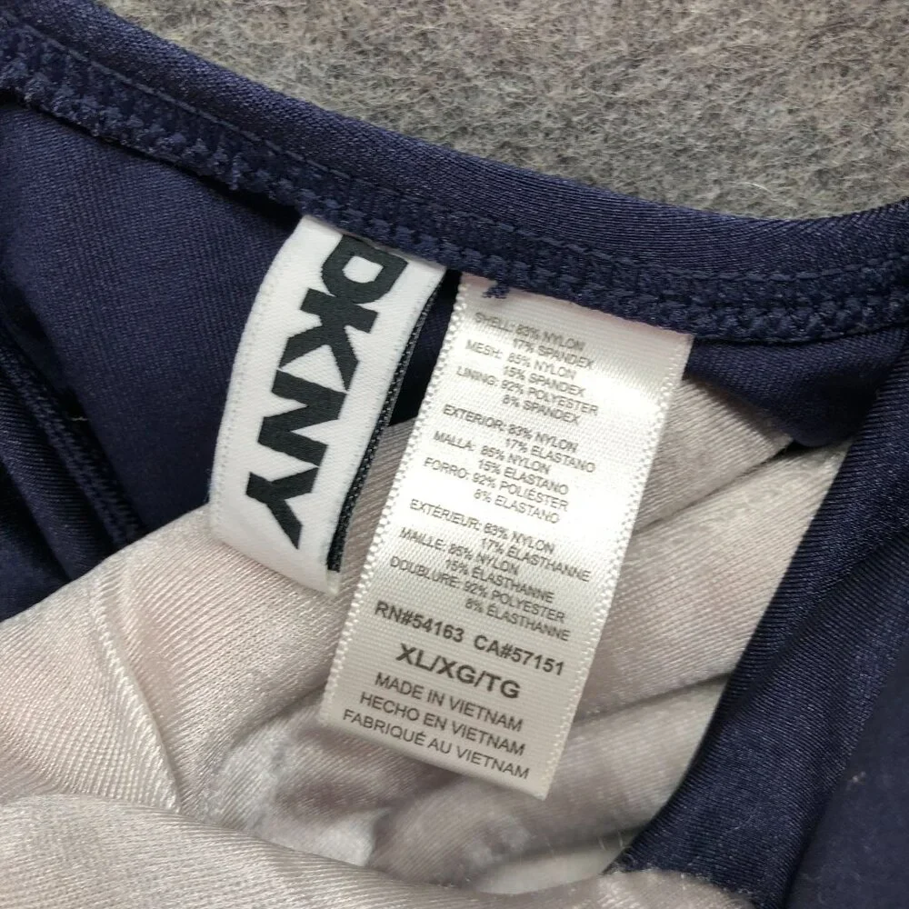 DKNY One Piece Swimsuit Womens XL Navy Blue V-Neck Cut Out Twist Front Ruched‎ - Picture 9 of 10